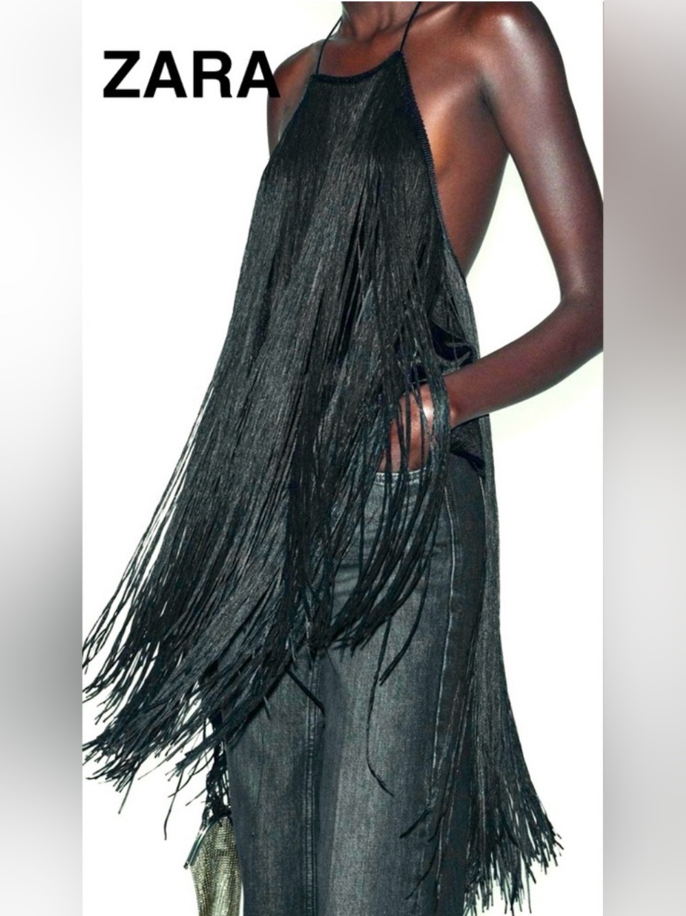 Zara Black Fringe Halter Top